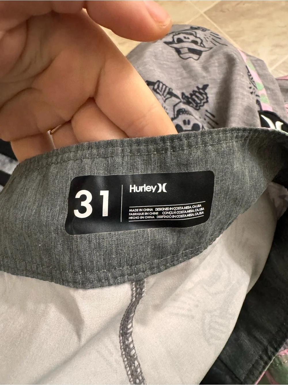 Hurley Gray Skull Print Swim Board Shorts with Pink & Mint Trim
